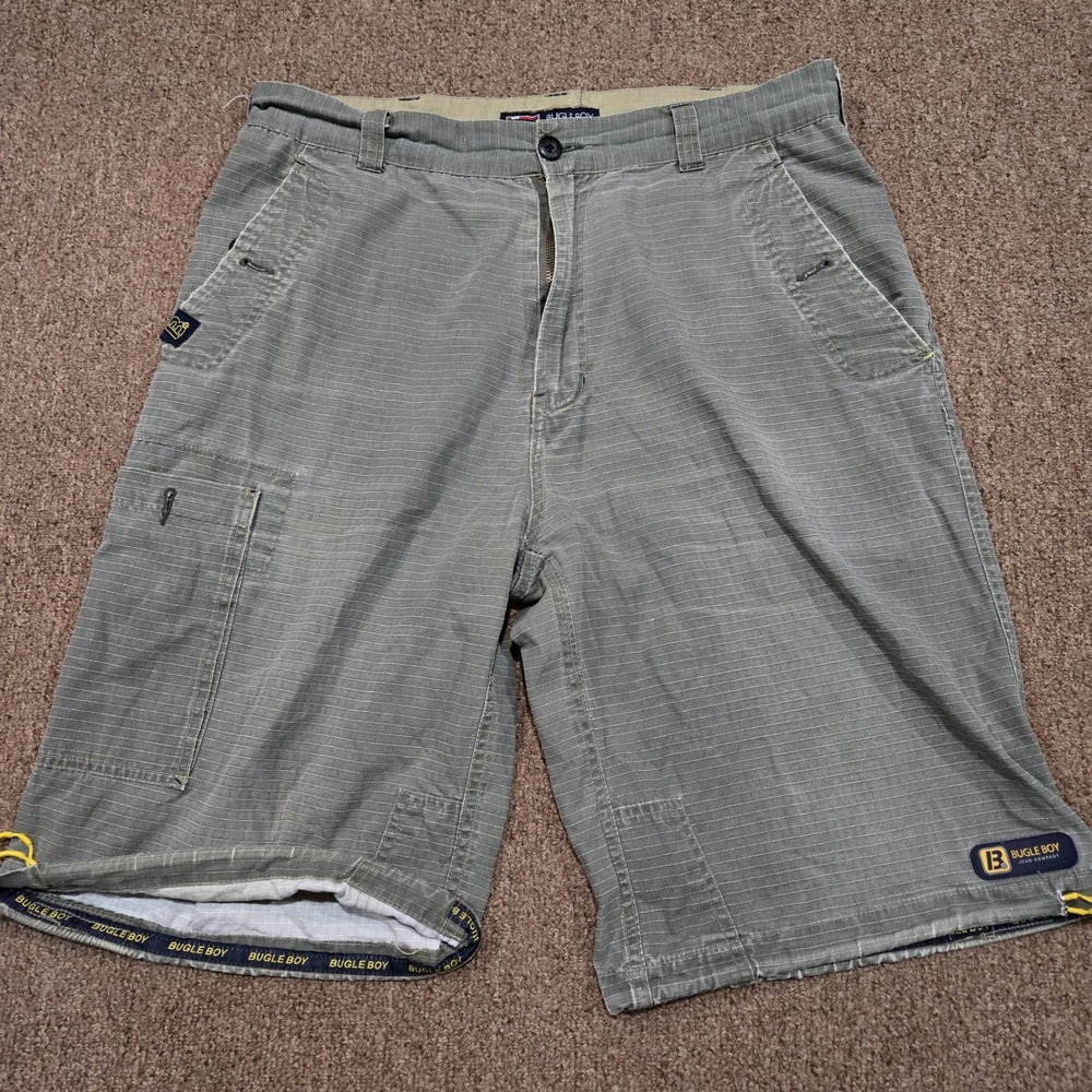 Bugle Boy Vintage Shorts Mens 34 Green Ripstop Cargo Drawstring Hem‎